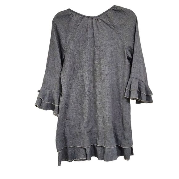 Indigo Soul Boho tunic top gray embroidered tiered bottom Sz S - Picture 2 of 5
